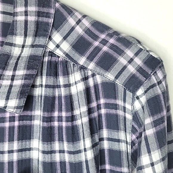 H&M DIVIDED Plaid Gray Pink Long Sleeve Button Up Shirt size 4 Pintuck Collared - Picture 8 of 16